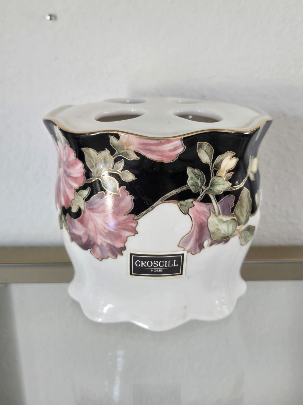 Croscill Home Floral Toothbrush Holder - Pink & Black